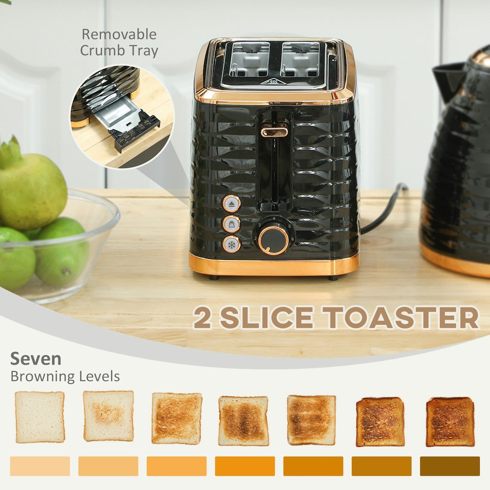 image 1 of HOMCOM Kettle and Toaster Set 1.7L Rapid Boil Kettle & 2 Slice Toaster Black