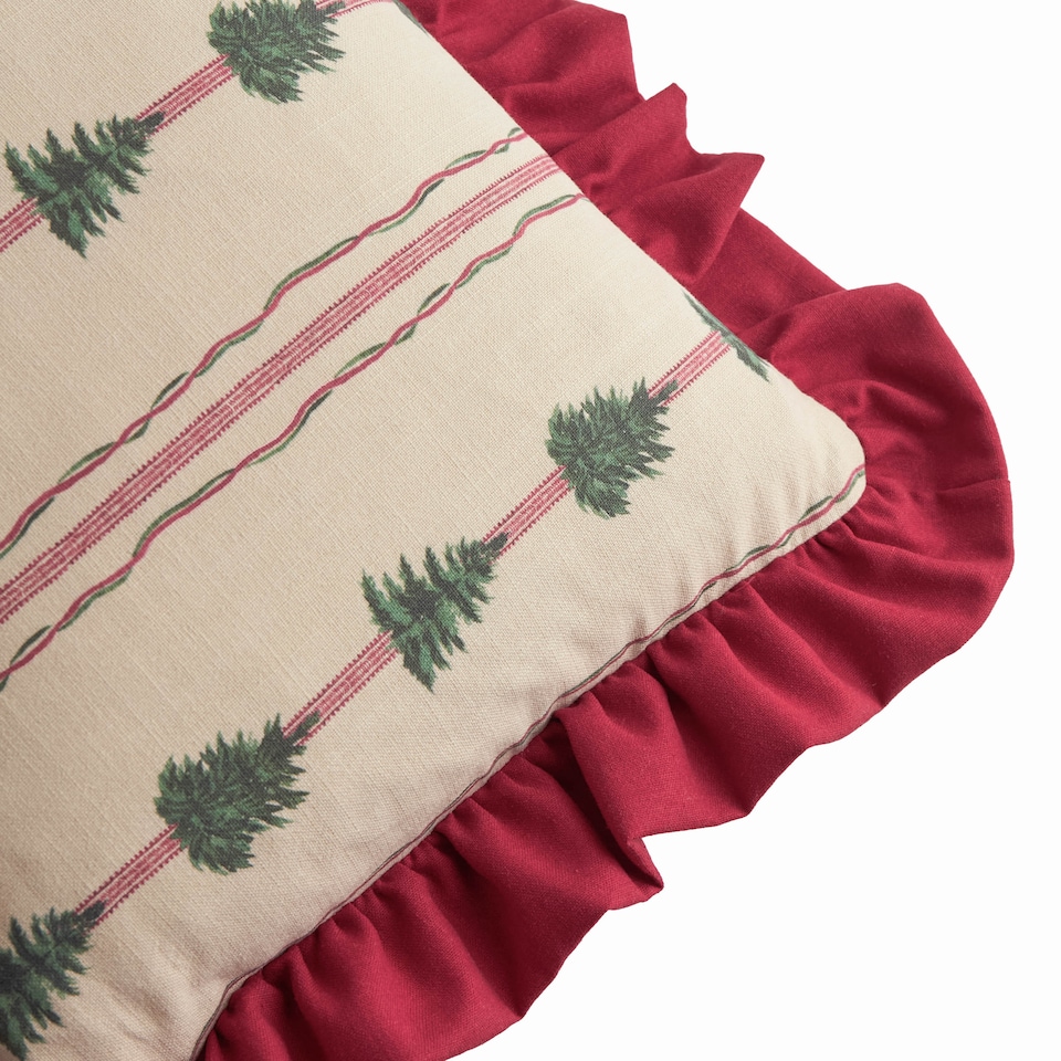 image 1 of Wylder Spruce Stripes Christmas Polyester Filled Cushion, Linen/Dark Red