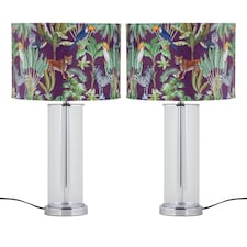 Set of 2 Aura - Chrome Table Lamps with Safari Velvet Shades | Chrome | Multi | Large | 2