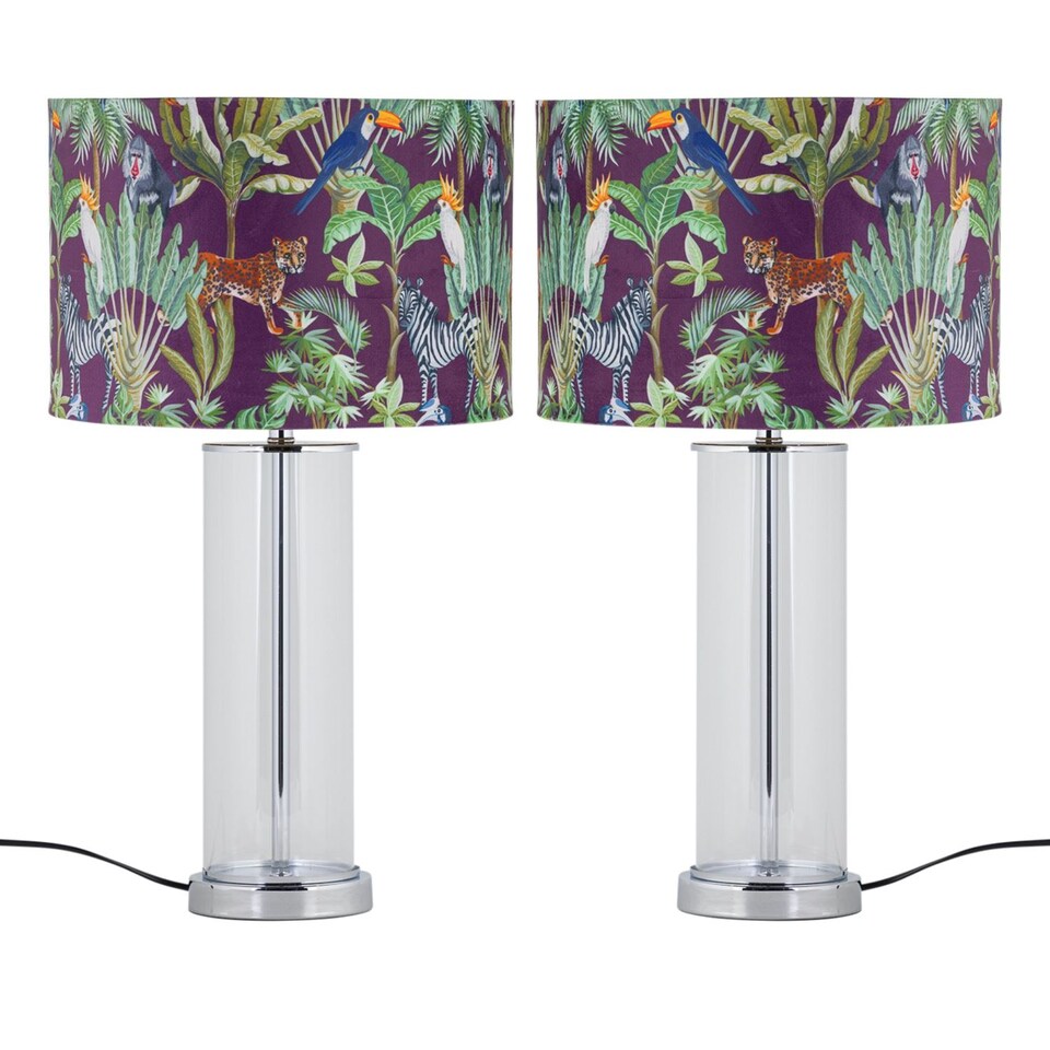 image 1 of Set of 2 Aura - Chrome Table Lamps with Safari Velvet Shades | Chrome | Multi | Large | 2