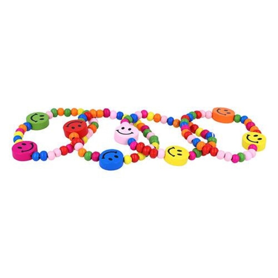 image 1 of Assorted Colour Wooden Bead Smiling Faces Bracelet