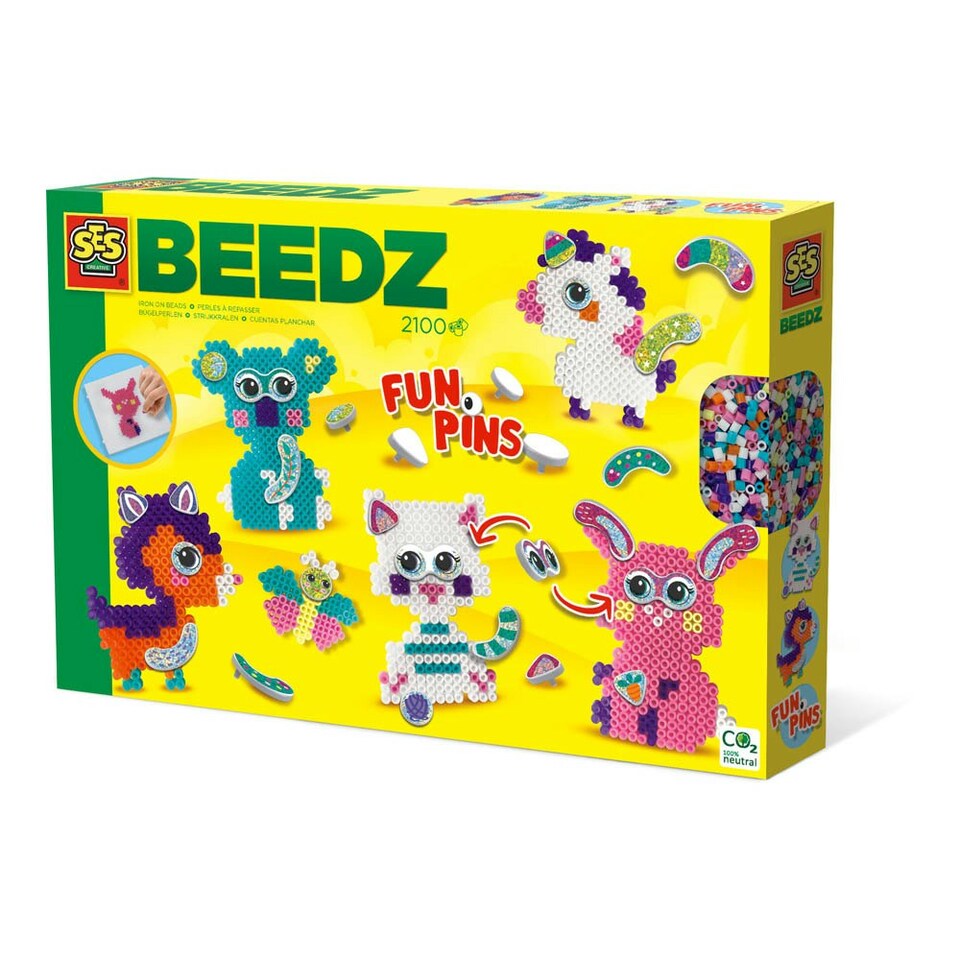 image 1 of SES CREATIVE Beedz Iron-On-Beads Funpins Glitter Animals Square Pegboard