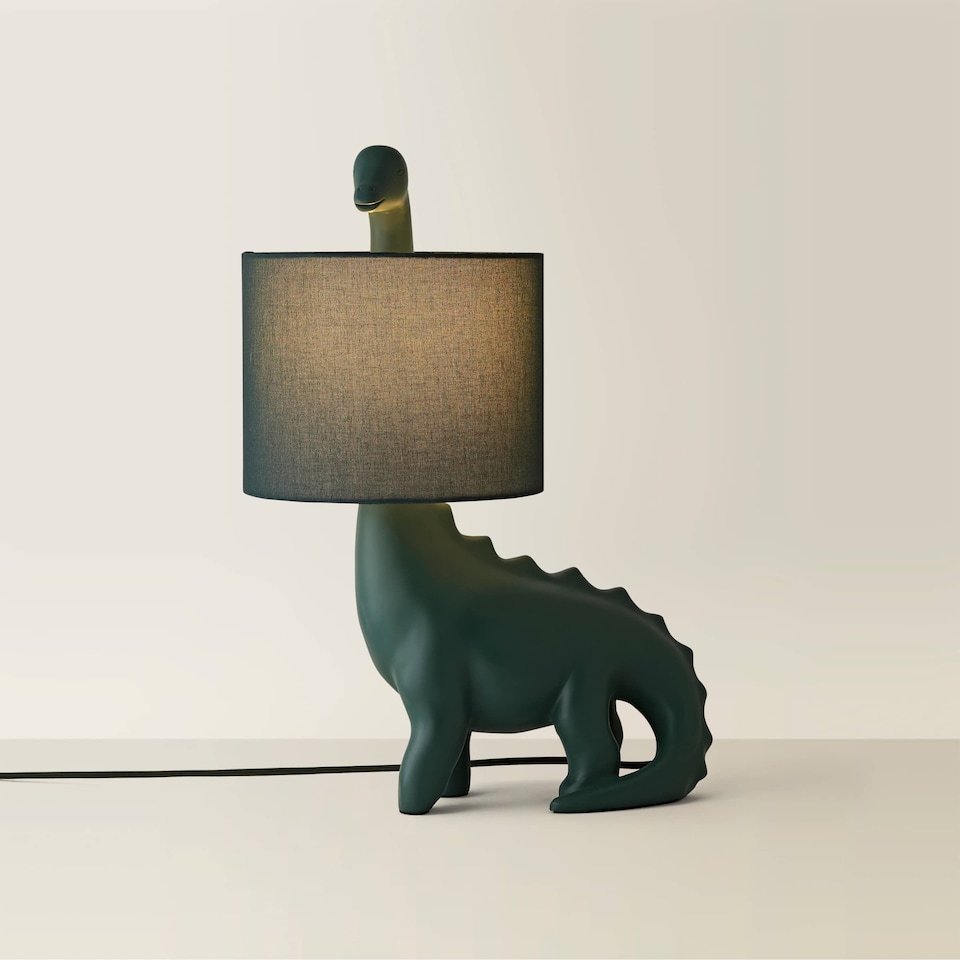image 1 of ValueLights Kids Green Dinosaur Table Lamp with Drum Shade