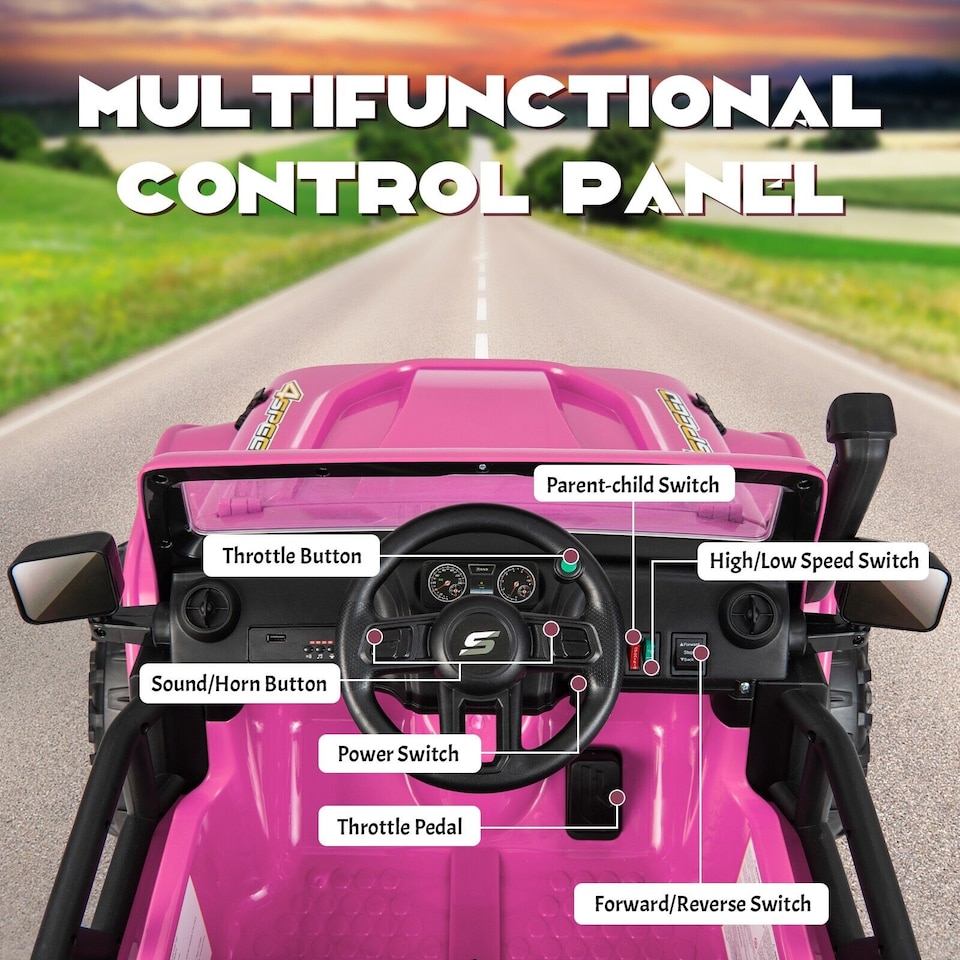 image 1 of COSTWAY 2-Seater Powered Electric UTV Large Kids car Pink