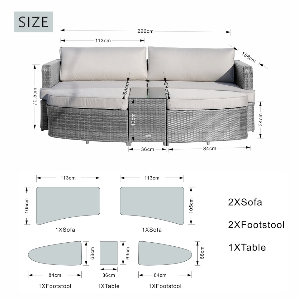 image 1 of Direct Wicker Outdoor Garden Rattan Sun Lounger with Coffee Table