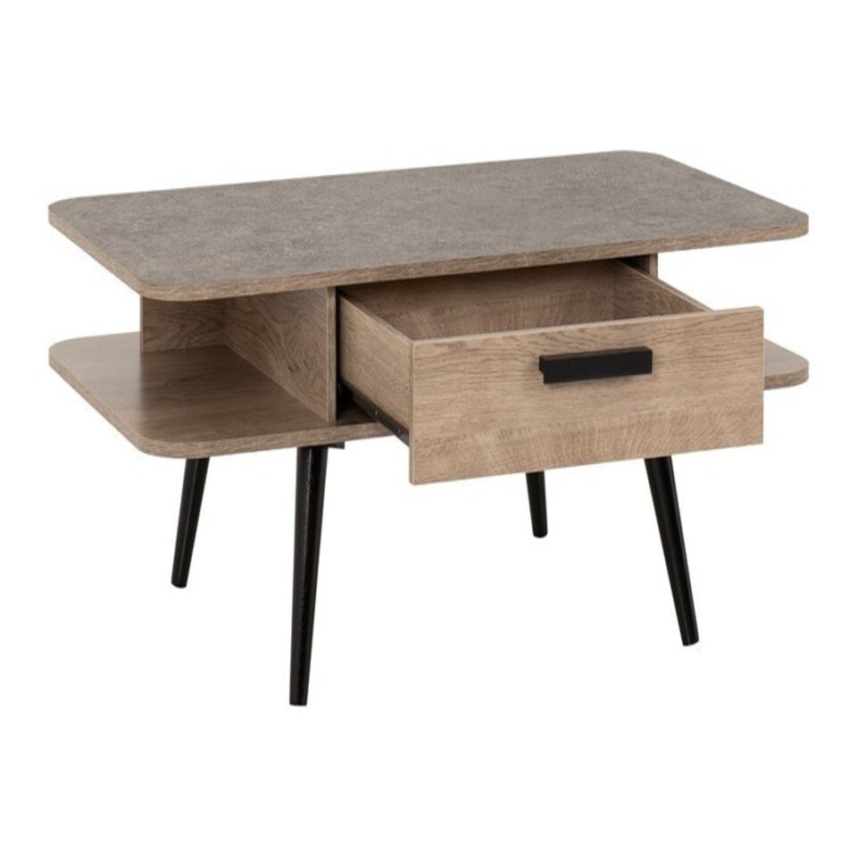 image 1 of Saxton 1 Drawer Coffee Table - L60 x W100 x H43.5 cm - Mid Oak Effect/Grey Brown