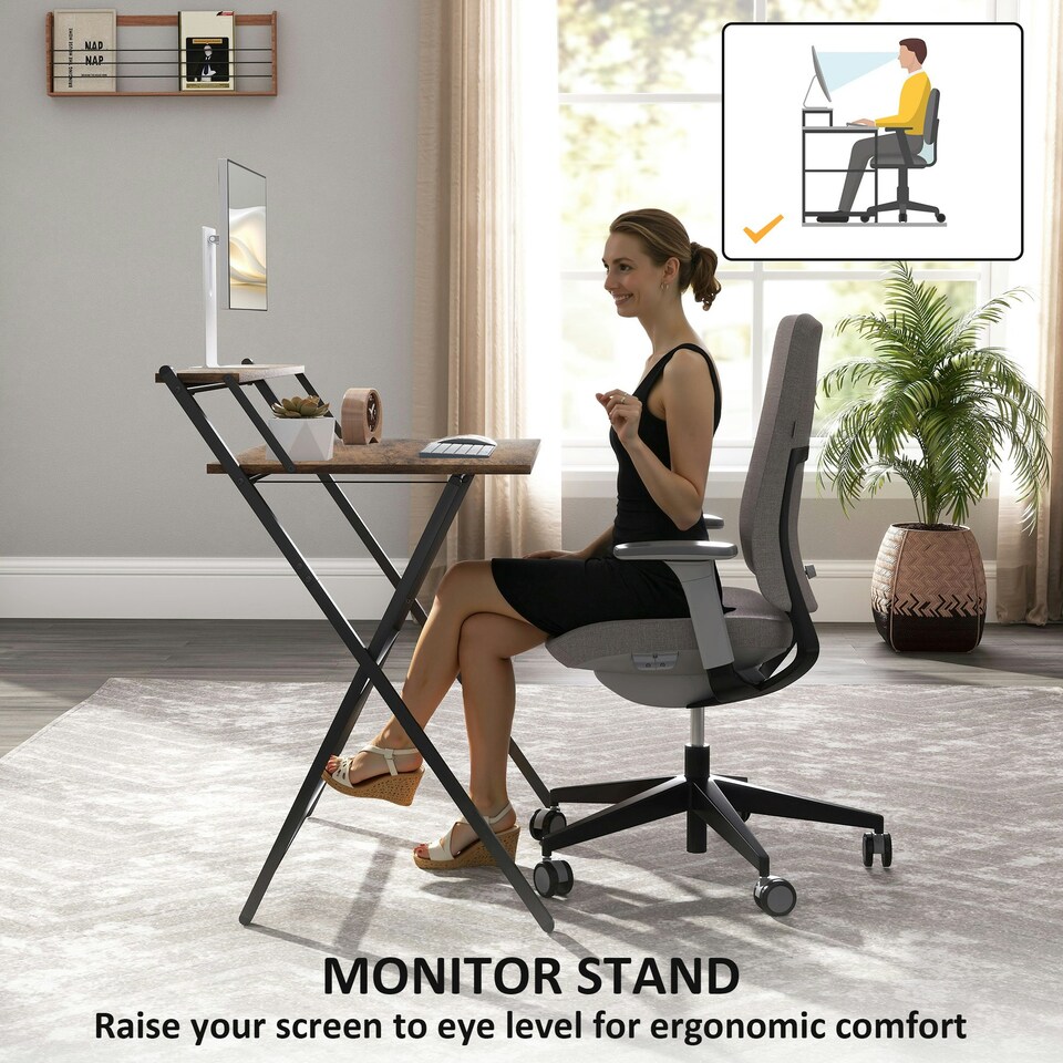 image 1 of HOMCOM 81.5 cm Folding Computer Desk for Small Spaces Bedroom | Brown