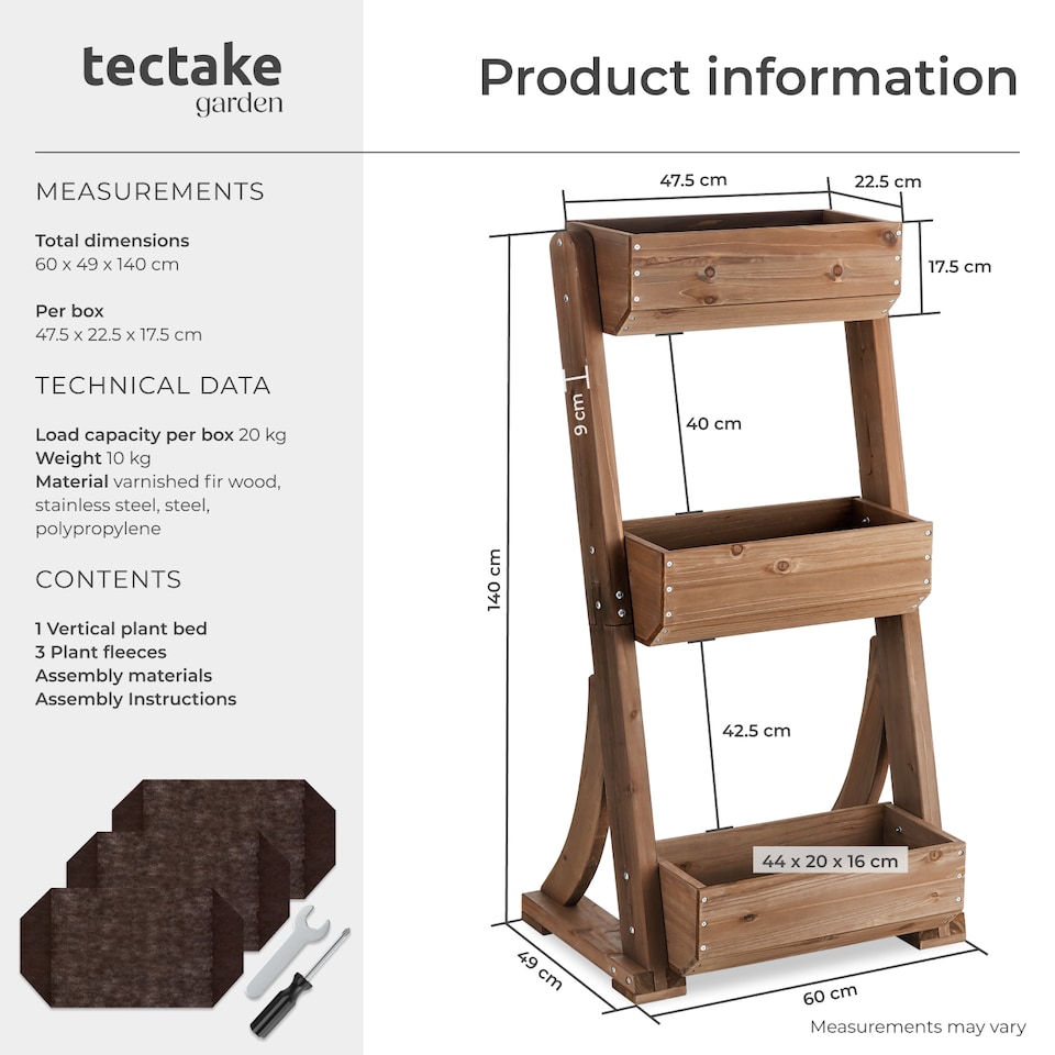 image 1 of Vertical Planter Flora in a Rustic Wooden Design with 3 to 5 Tiers and Plant Fleece Included | Brown | brown | 49 x 60 x 140 cm | 1