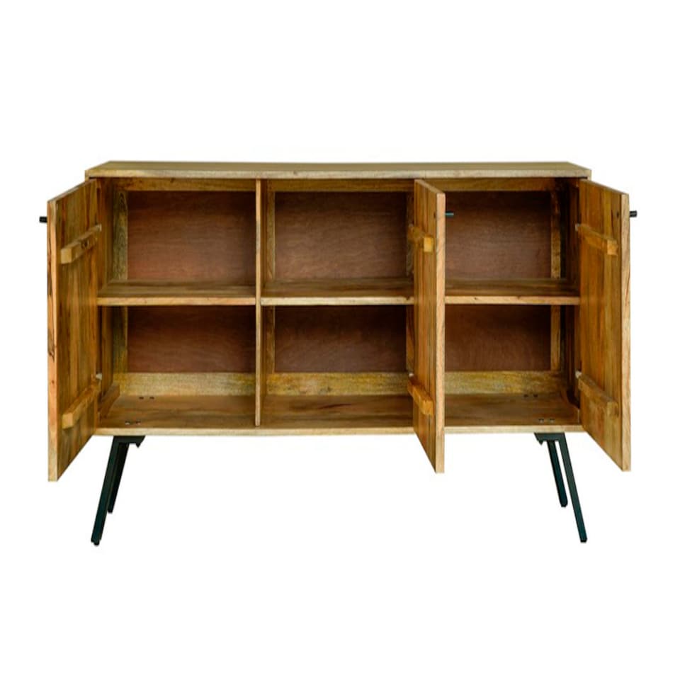 image 1 of Amar 3 Door Sideboard - Iron Base - Mango Wood/Iron - L45 x W162 x H76 cm - Light Finish - Assembly Required | Brown