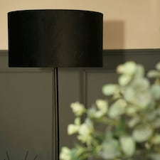 ValueLights Tavel Matte Black Floor Lamp with Large Black Drum Shade and LED Bulb