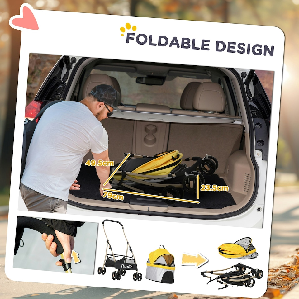 image 1 of PawHut 3 In 1 Pet Stroller, Detachable Dog Cat Travel Carriage - Yellow