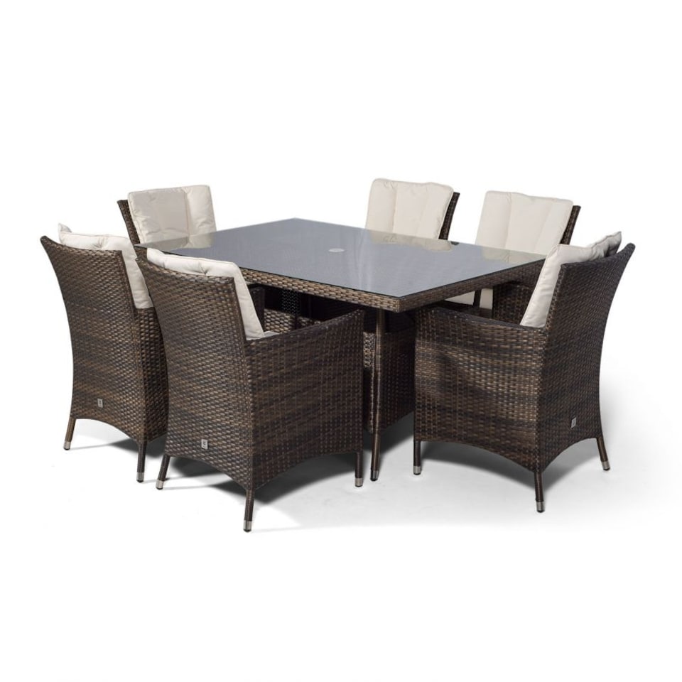 image 1 of Savannah Rectangular 6 Seater Rattan Patio Dining Set | Brown | Brown