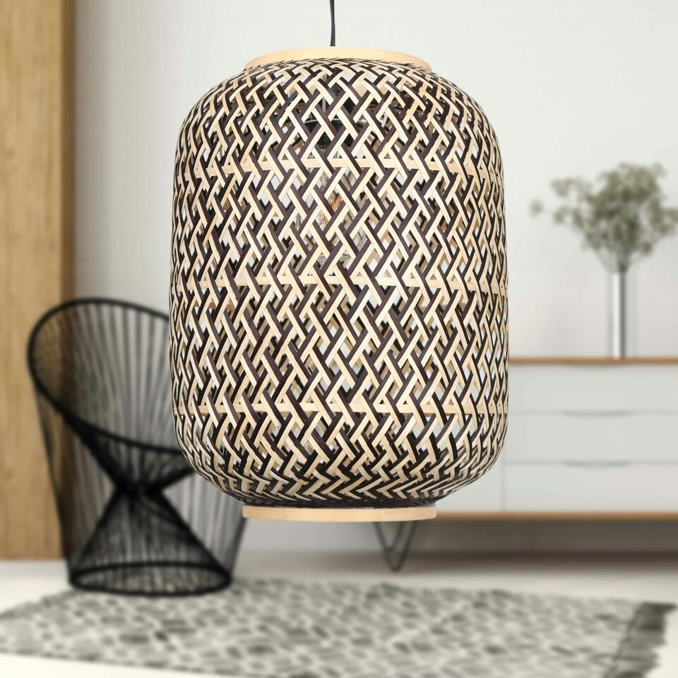 image 1 of First Choice Lighting Set of 2 Tonia Mixed Bamboo Weaved Pendant Lightshades Brown