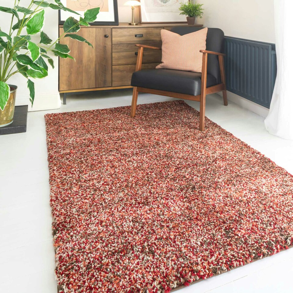 image 1 of KUKOON Red Brown Mottled Shaggy Living Room Area Rug 120cm x 170cm
