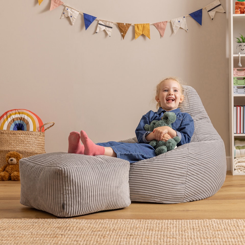 image 1 of Icon Kids High Back and Footstool, Jumbo Cord, Grey