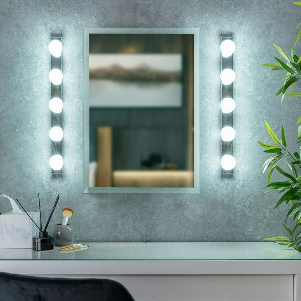 image 1 of ValueLights Silver Chrome Hollywood Make Up Dressing Table Vanity Light IP44 Wall Light Glass Globe Lamp Shade - Bulbs Included