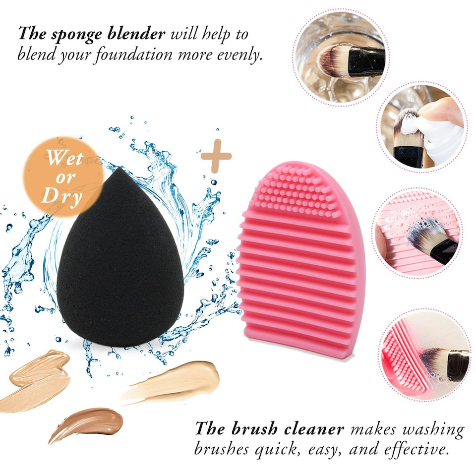 image 1 of Living and Home 12 Pcs Makeup Brush Set with Sponge & Brush Cleaner | Black