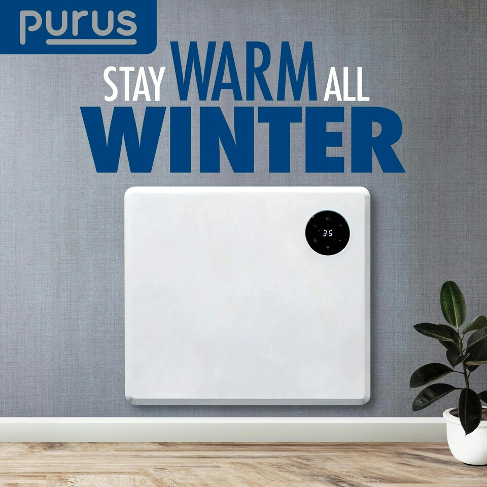 image 1 of Purus 600W Smart Wifi Eco Heater Electric Panel Radiator Wall Mounted White