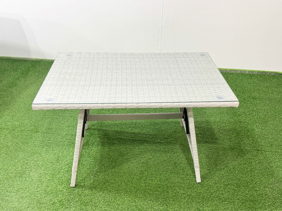 image 1 of Fimous 10 Seater Garden Outdoor Rattan Furniture Set Rattan Corner Sofa Oblong Dining Table with 2 Armchairs 2 Small Footstools Light Grey Mixed