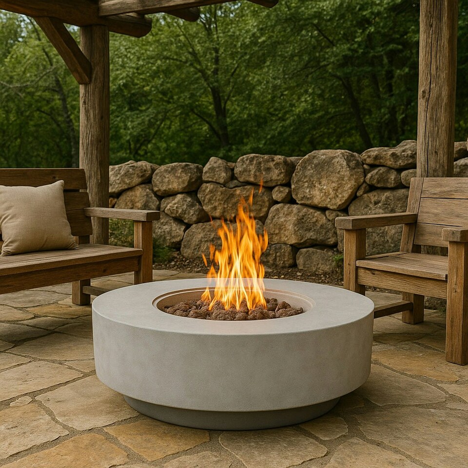 image 1 of MDA Designs FUSION Light Grey Lavish Garden & Patio Gas Fire Pit with Eco-Stone Finish - Fully Assembled
