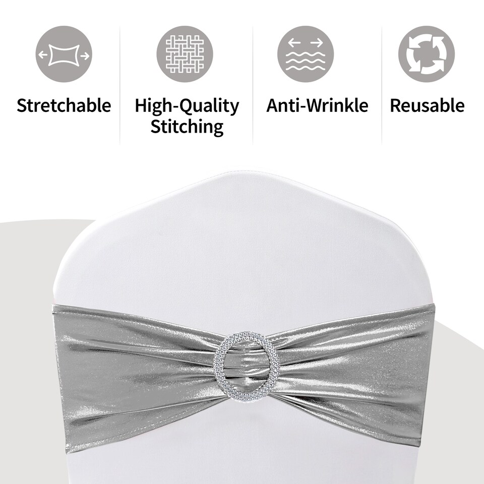 image 1 of 36cm x 13cm Synthetic Fabric Shiny Chair Band with Buckle - 10pcs