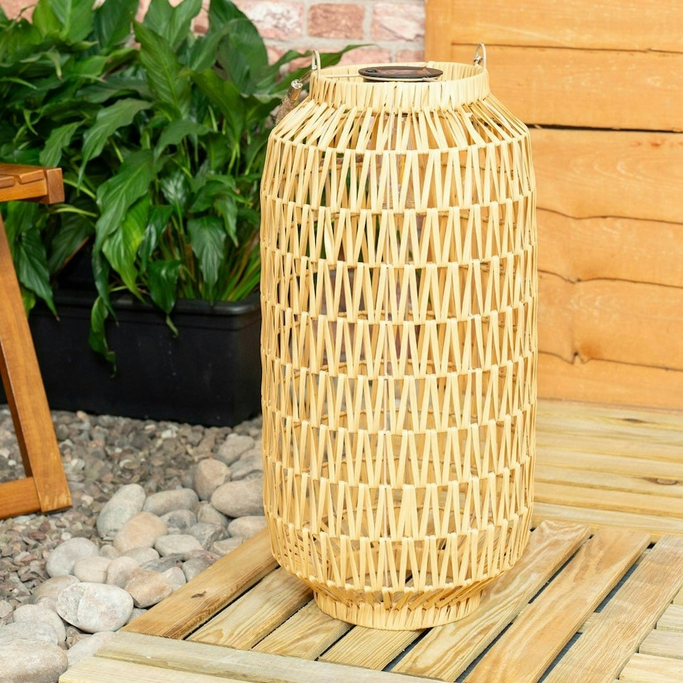 image 1 of ValueLights Solar Powered Outdoor Natural Rope Lantern Garden Light Floor Lamp