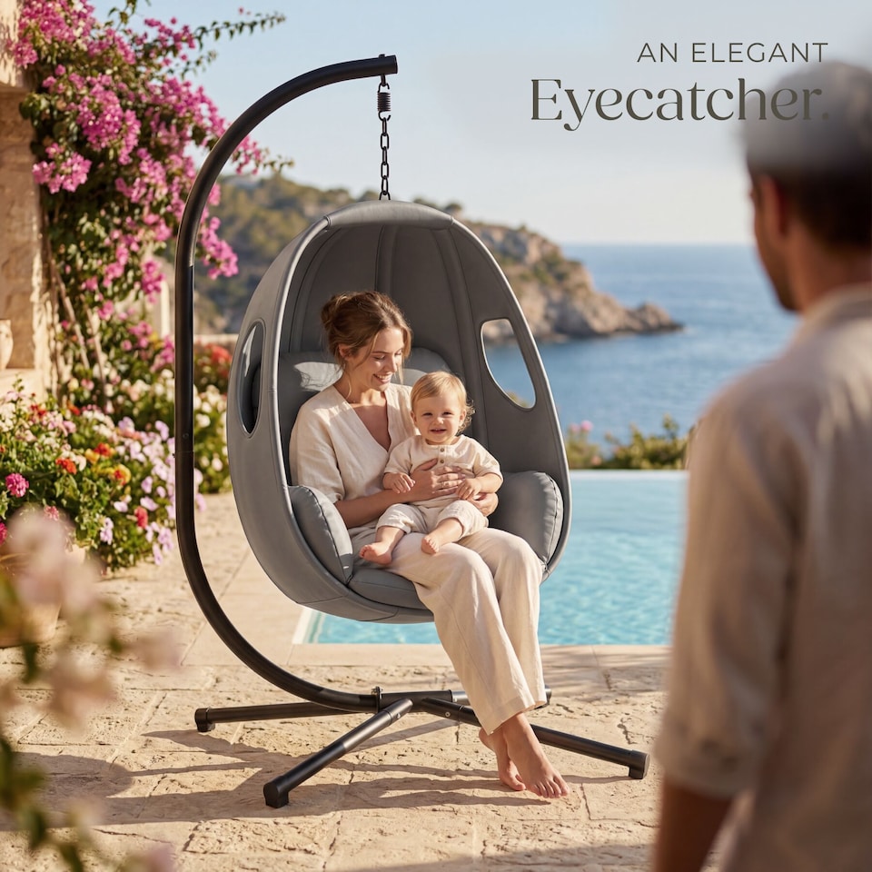 image 1 of Hanging Egg Chair Anika - with frame and extra thick seat cushion | Grey | anthracite | One Size | 1