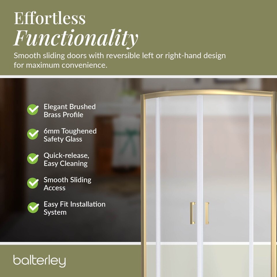 image 1 of Balterley Ruwa Toughened Safety Glass Quadrant Shower Enclosure - Balterley | Copper | Brushed Brass | 1