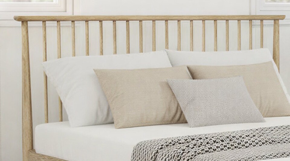 image 1 of 4ft6 Double Tall headend, slatted design. Real oak,Solid,strong,wood bed frame.Low foot end wooden bedstead | Clear | Real Oak | Double