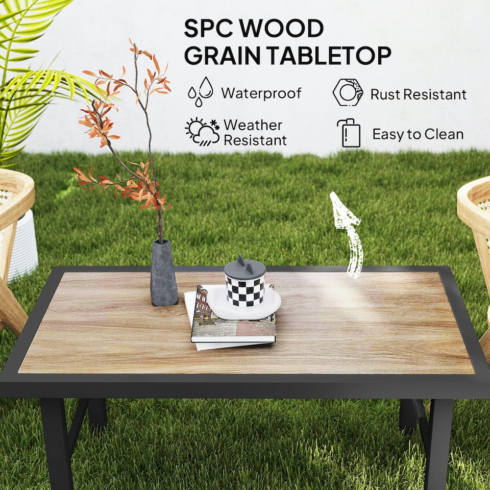 image 1 of Outsunny Garden Coffee Table with SPC Woodgrain Tabletop Wood Effect Brown | Brown