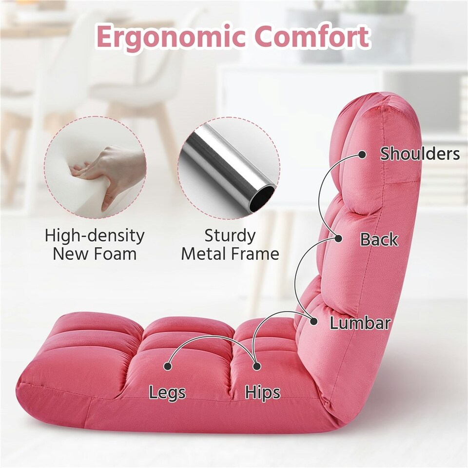 image 1 of Yaheetech Lazy Sleeper Recliner with 14 Adjustable Positions and Backrest Pink