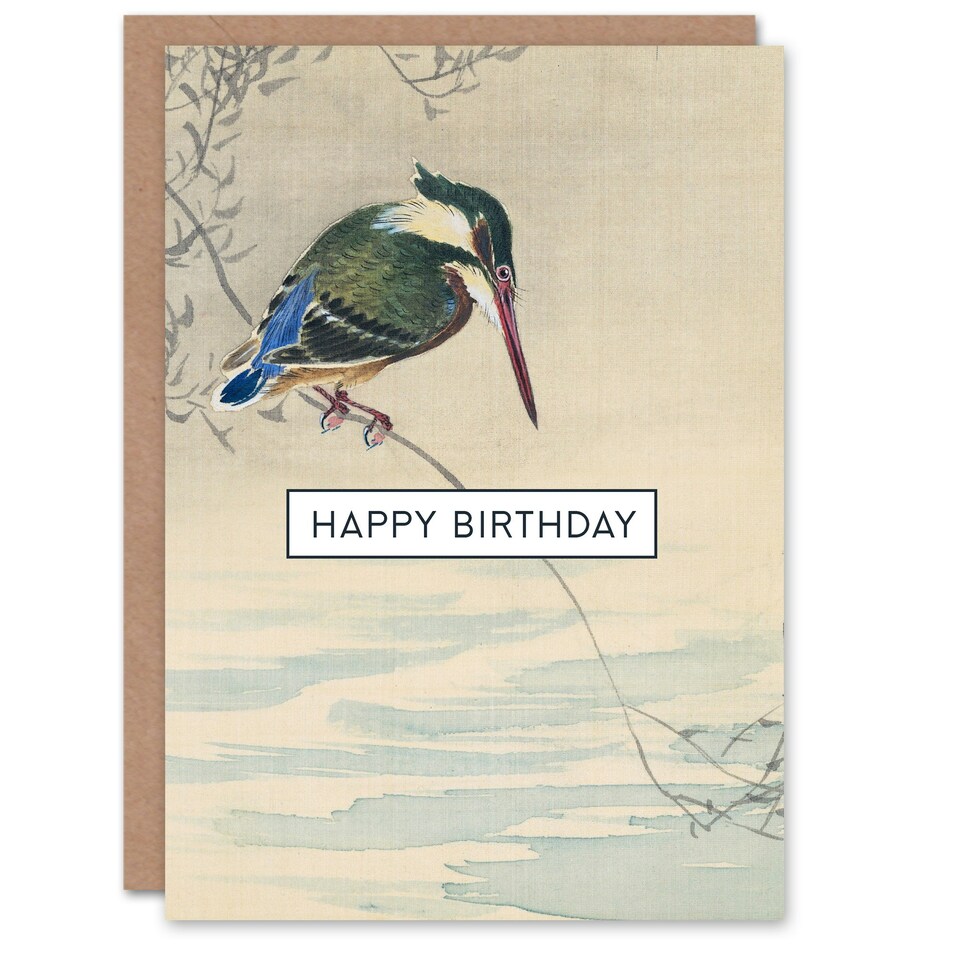 image 1 of Happy Birthday Ohara Koson Japanese Kingfisher Bird Birthday Card