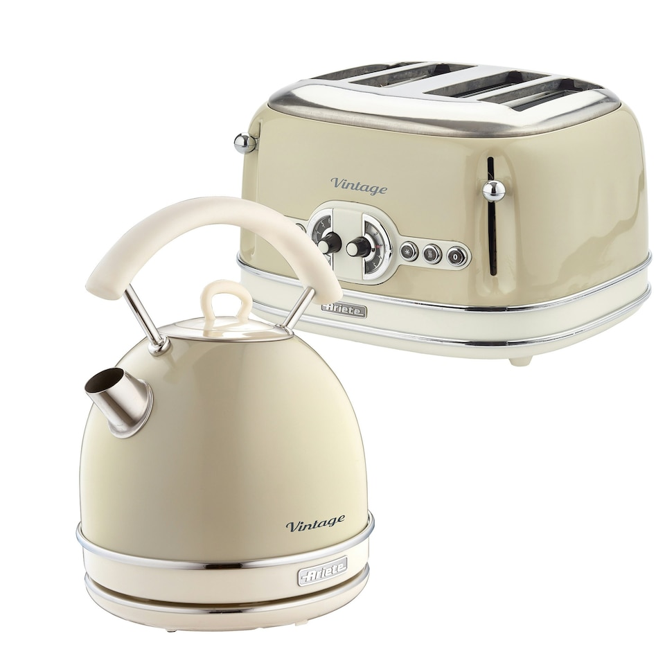 image 1 of Ariete ARPK39 Vintage Retro Dome Kettle, 4 Slice Toaster Set, Cream