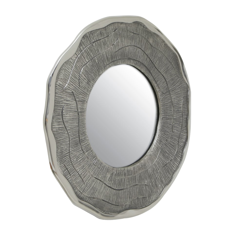 image 1 of Interiors by Premier Small Oak Effect Silver Wall Mirror, 62cm Round Decorative Wall Mirror, Compact Modern Mirror with Oak Effect Silver