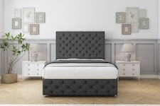 Sloomy Watson Graphite Dumfries Divan Bed With Mattress 2 Drawers Left Side With 54" Floor Standing Headboard & 12" Matching Footboard 3' Single | Grey | Graphite | Single | 1