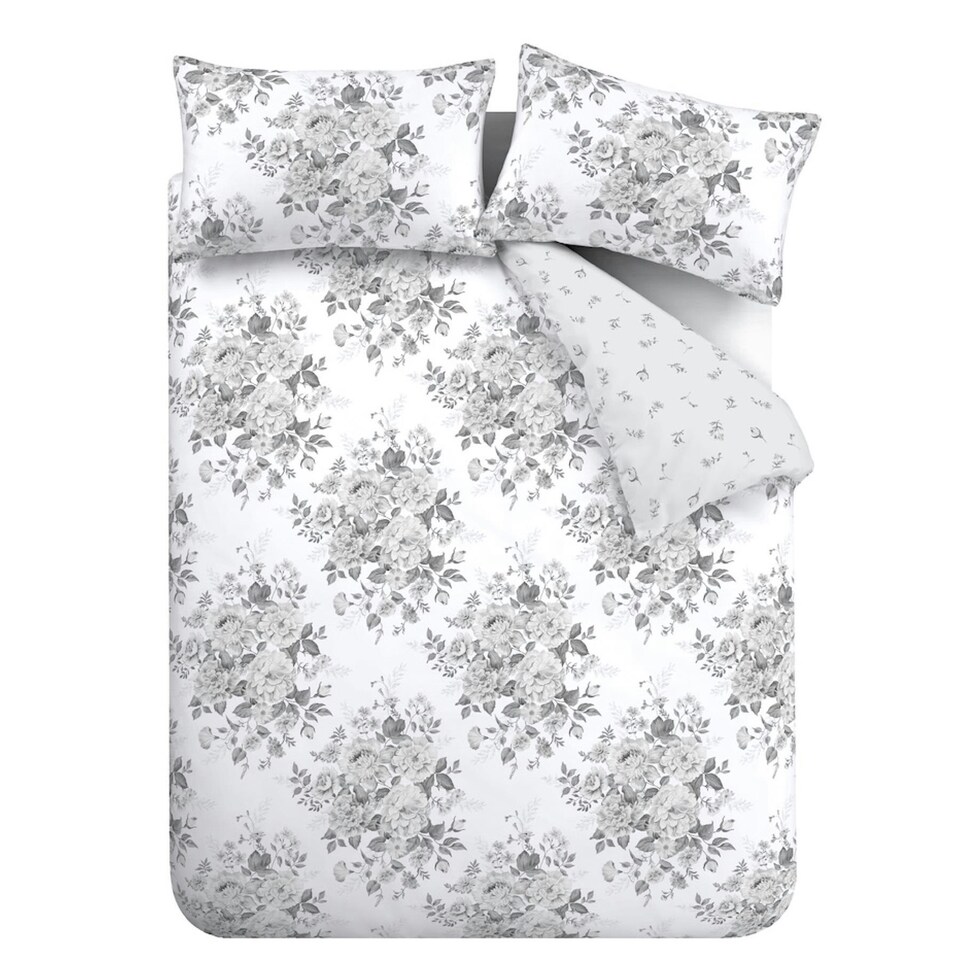 image 1 of Catherine Lansfield Elinda Floral Grey Duvet Cover Set Grey | Single