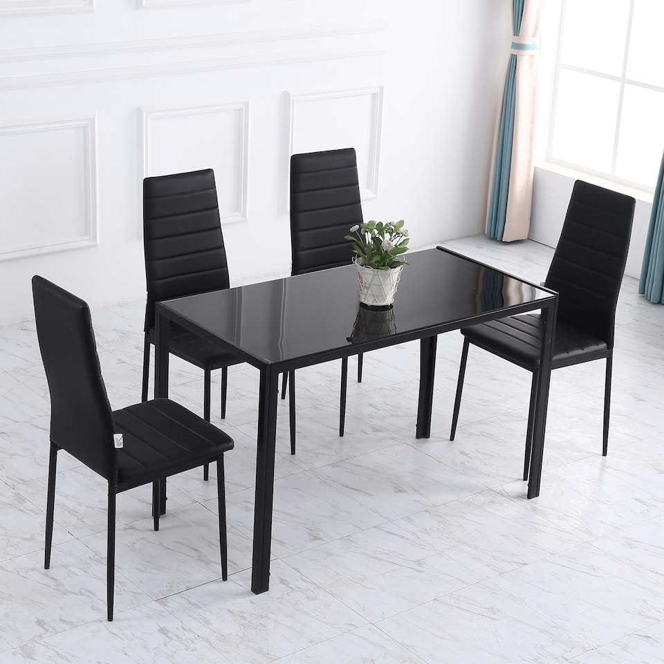 image 1 of HOMCOM Modern Rectangular 4 Seater Dining Table with Tempered Glass Top