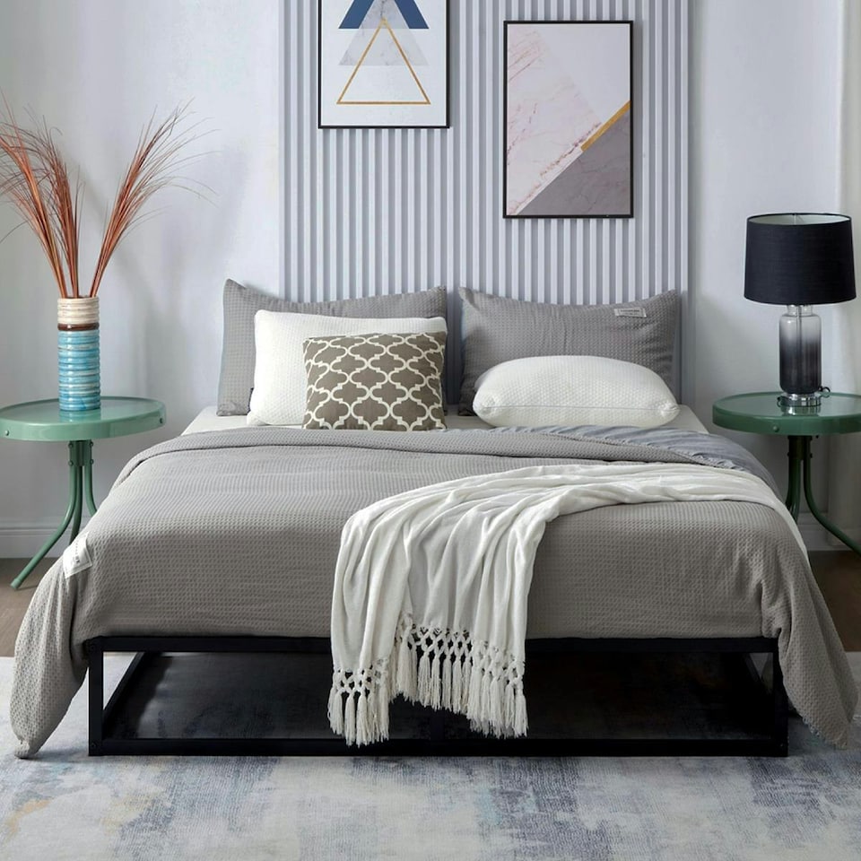image 1 of Double Bed Frame Extra Strong Platform Metal Frame Bedroom Easy Build