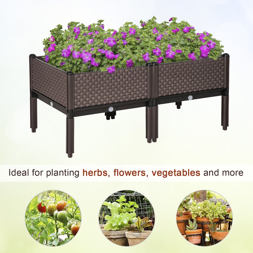 image 1 of Outsunny Set of 2 Raised Garden Bed Elevated Planter Box for Flower, Vegetables
