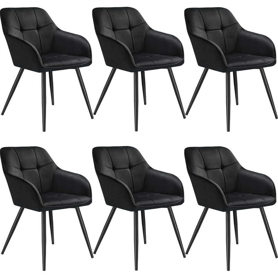 image 1 of Dining Chair Marilyn - velvet look, quilted pattern | Black | black/black | 6