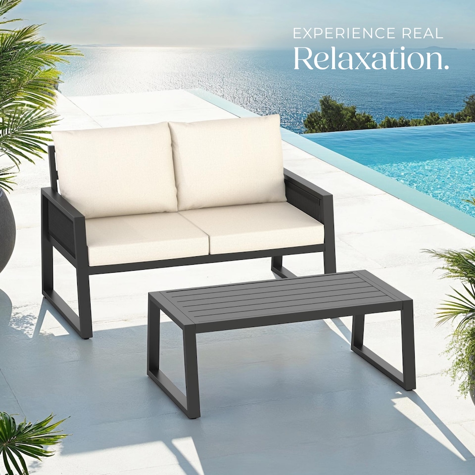 image 1 of Garden Furniture Set Capri in a Corded Design and Aluminium Frame | Grey | anthracite | 76,50 x 126 x 85 cm | 1