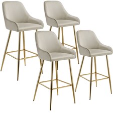 Bar Stool Avane - with backrest, upholstered, velvet look | Cream | cream/gold | 57 x 48,50 x 108 cm | 4