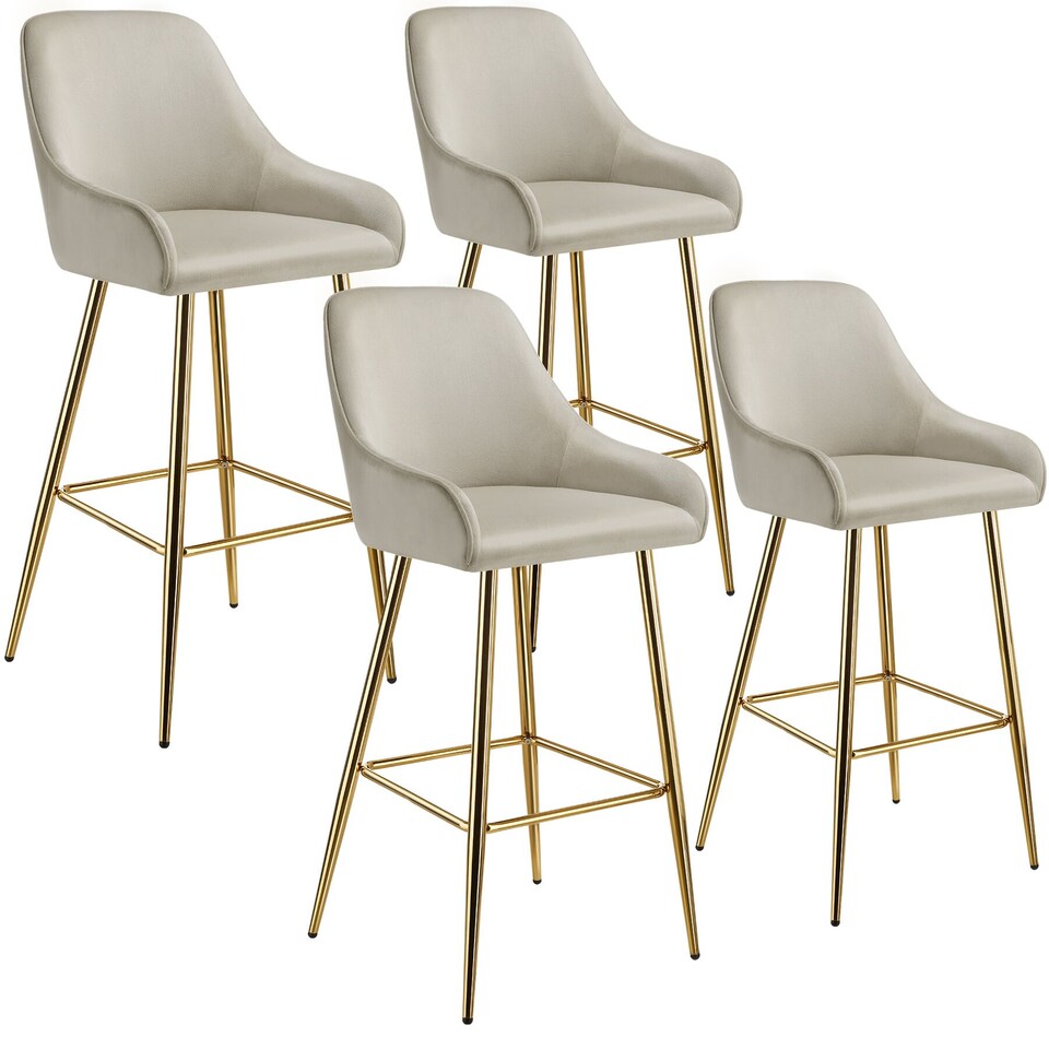 image 1 of Bar Stool Avane - with backrest, upholstered, velvet look | Cream | cream/gold | 57 x 48,50 x 108 cm | 4