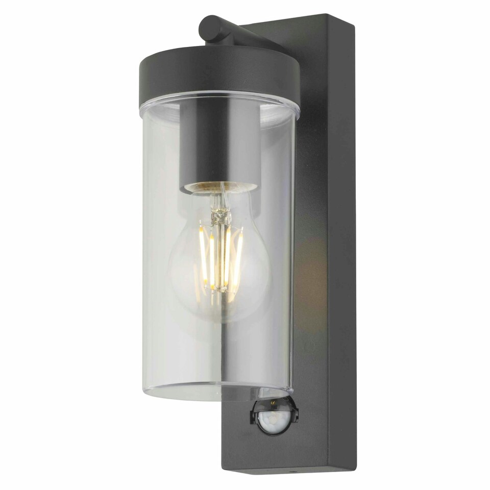 image 1 of Set of 2 Hadron - Black Motion Sensor Outdoor Wall Lights Black | Clear