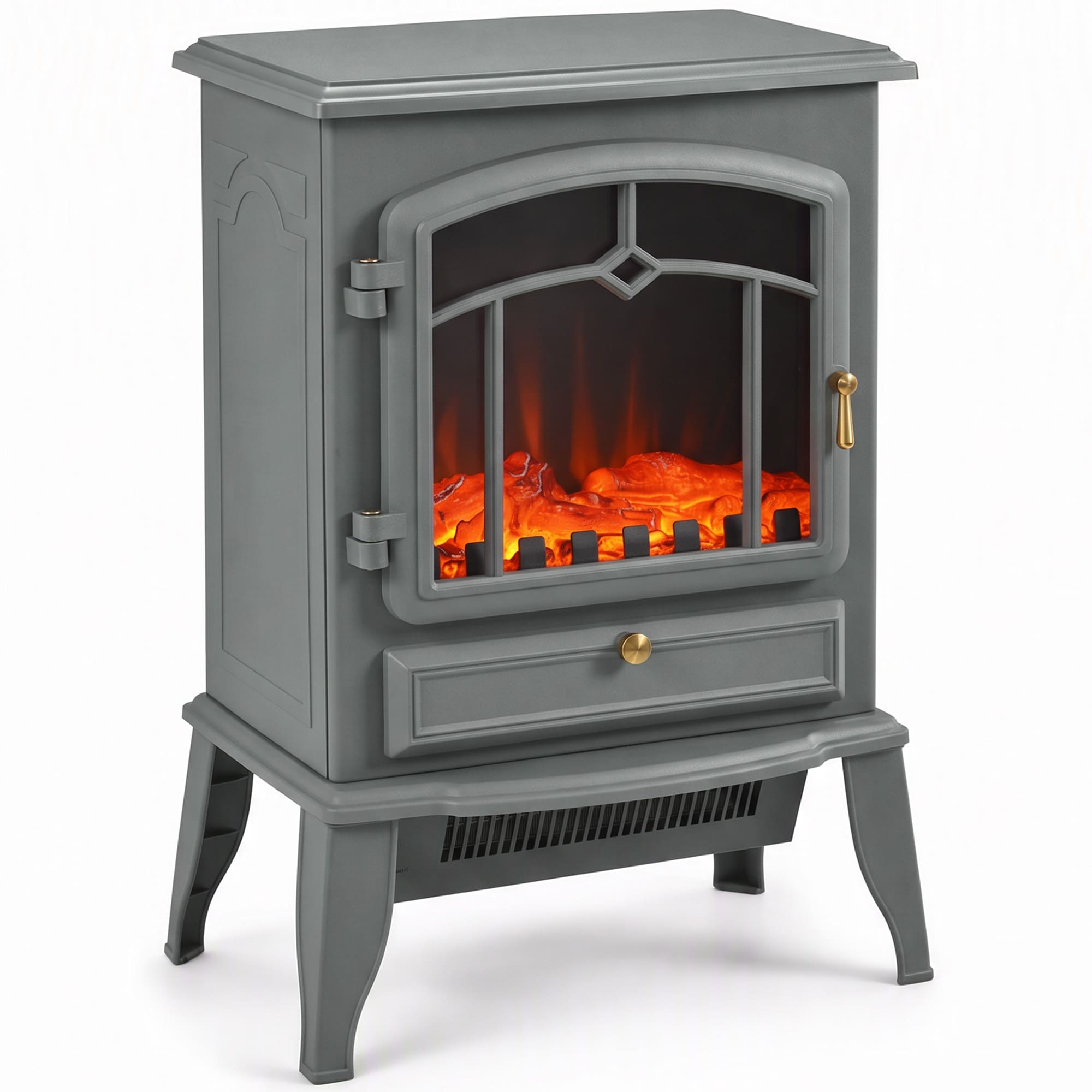 HOMCOM Fireplace Stove, Freestanding Electric Fire, 1000W/2000W, Grey, Grey