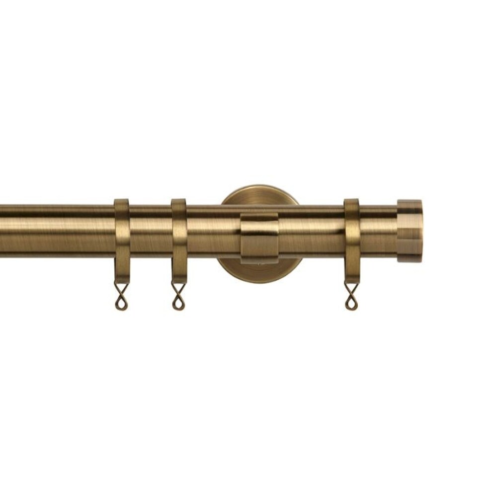 image 1 of 35mm Fixed Length Metal Curtain Pole Set Antique Brass End Cap Finial 320cm Bronze | Bronze
