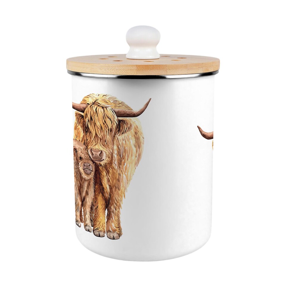 image 1 of Highland Cow Food Waste Caddy - Metal 2L Decorative Kitchen Compost Bin