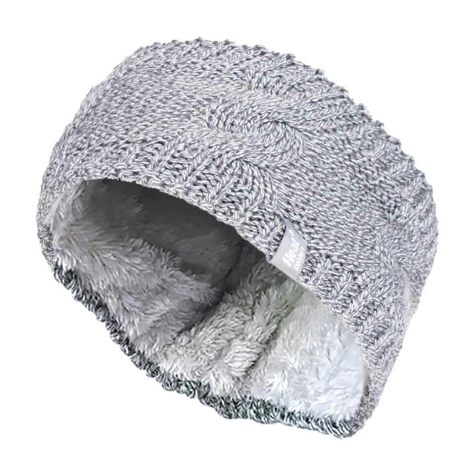 image 1 of Ladies Cable Knitted Fleece Lined Thermal Winter Ear Warmer Headband Grey