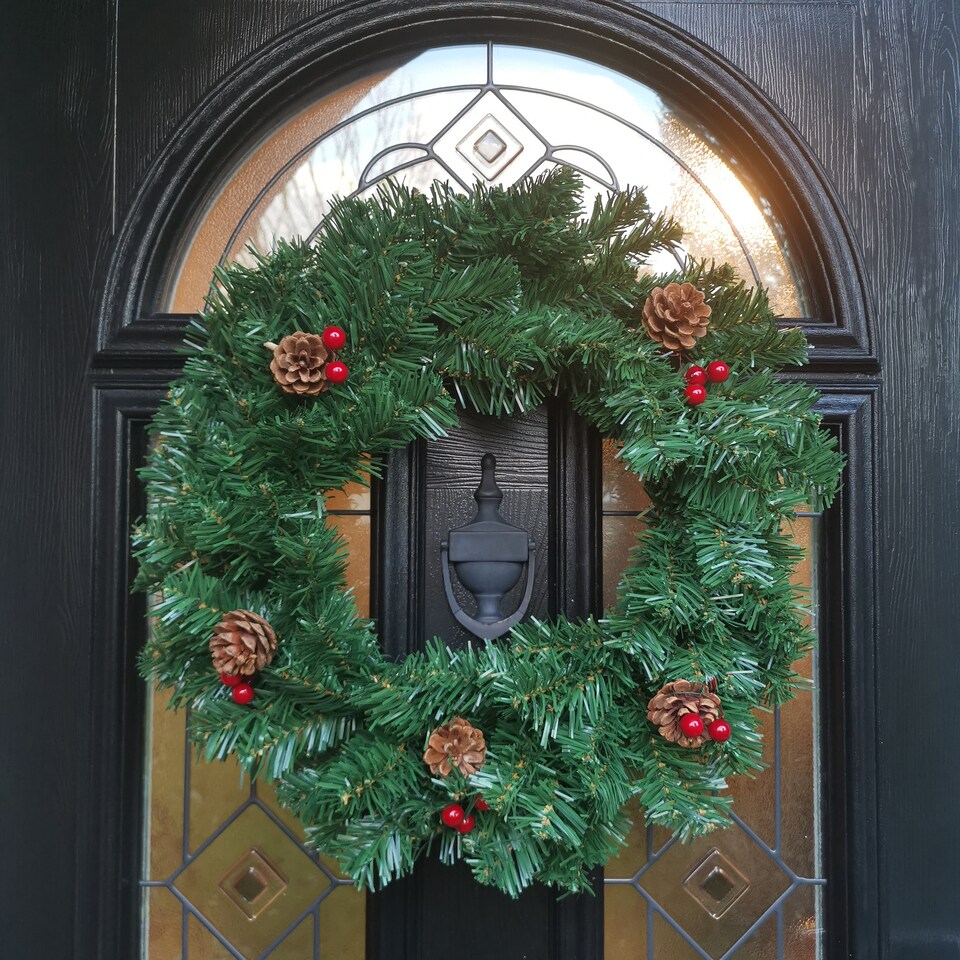 image 1 of 50cm Premier Christmas Wreath With Festive Berry and Cones