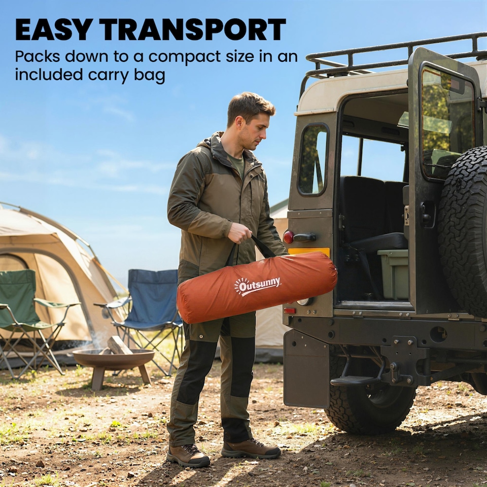 image 1 of Outsunny Camping Windbreaks with Clear Windows, 725 x 140cm | Orange | Orange, Khaki, Clear | 725 x 140 cm